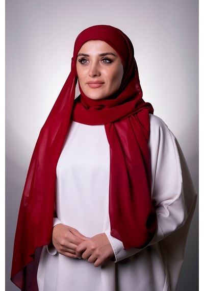 Hürrem Bone Bordo Pratik Hazır Geçmeli Bone Şal Şifon Çapraz 2001_16