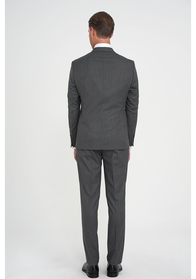 Efor Slim Fit Çift Yırtmaç Balıksırtı Desenli Yelekli Füme Takım Elbise Tk 923 Füme Efor Slim Fit Çift Yırtmaç Balıksırtı Desenli Yelekli Füme Takım Elbise Tk 923 Füme