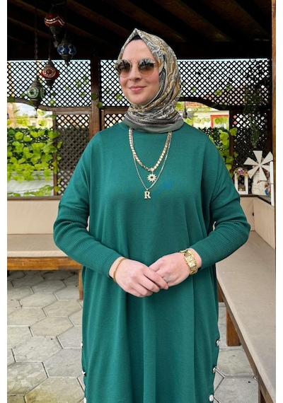 Rabia Şamlı Sevda Triko Tunik Zümrüt Çok Renkli
