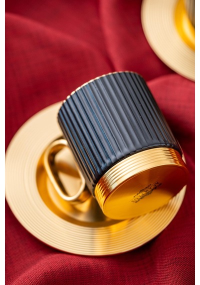 Acar Erika 4 Kişilik Double Kahve Fincanı Takımı - 160 Ml Siyah - Gold