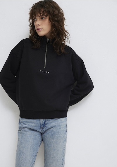 Mavi - Mvjns Nakışlı Yarı Fermuarlı Siyah Sweatshirt 1s10533-900 Siyah
