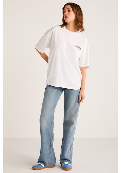 Grımelange Fınola Kadın Oversize Ön Ve Arka Mavi Yazı Detaylı Kısa Kollu Beyaz T-shirt Grımelange Fınola Kadın Oversize Ön Ve Arka Mavi Yazı Detaylı Kısa Kollu Beyaz T-shirt