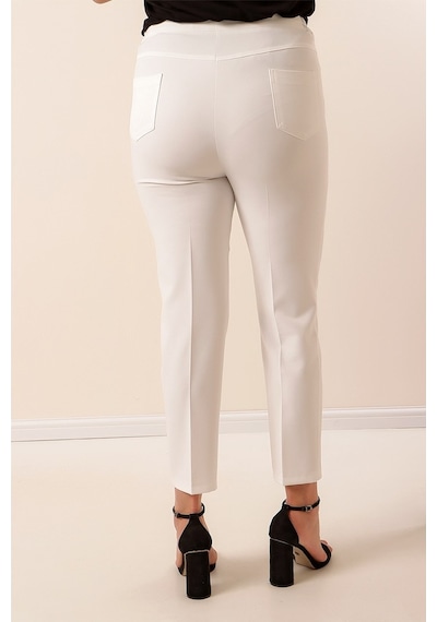 By Saygı Beli Lastikli En Boy Likralı Büyük Beden Pantolon Ekru