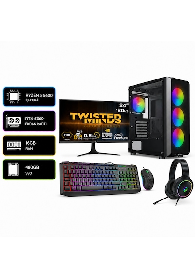 Ramtech Bilgisayar RMT-N11F-06 Ryzen 5 5600 16 GB 480 GB SSD RTX5060 Free Dos Masaüstü Oyuncu Bilgisayar