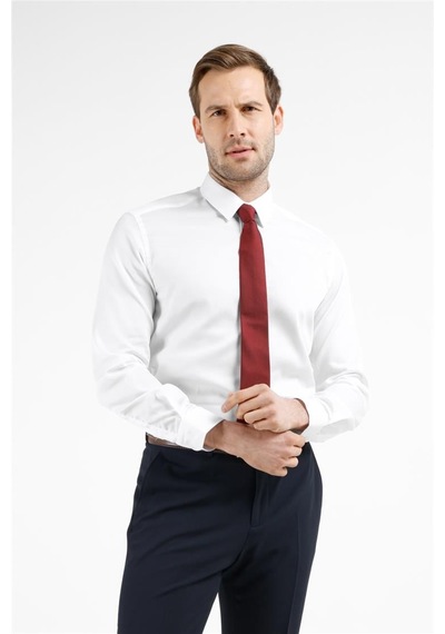 İmza Beyaz Uzun Kol Sert Yaka Kendinden Desenli Pamuk Slim Fit Gömlek 1004255201 M