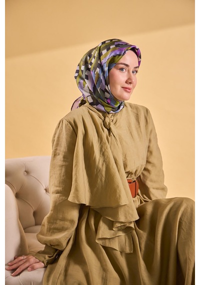 Silk Home Twill İpek Eşarp Şerit Yeşil Çok Renkli