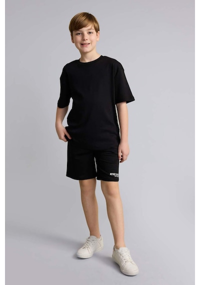 Defacto Oversıze Slogan Baskılı Sweatshirt Kumaşı Şort Erkek Çocuk H7915a826hsbk81 Siyah-bk81