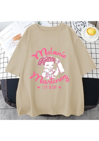Flood Of Style Yeni Melanine Martinez Cry Bebek Grafik T Shirt Erkek Kadın Sevimli Komik Kısa Kollu T-shirt Bej