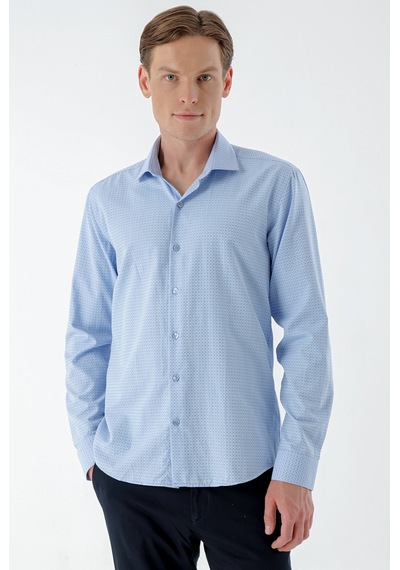Morven Erkek Mavi Trend Baskılı Desenli İtalyan Yaka Slim Fit Gömlek 24mc004010300 Mavi