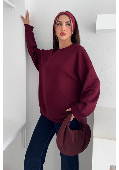 Femelle Bordo Modal Kumaş Basic Sweatshirt