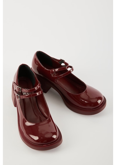 Selin Shoes Sandy Çift Bantlı Rugan Kadın Loafer- Bordo Rugan