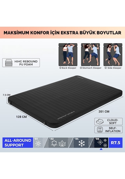 Kingcamp Premium Double Çift Kişilik Şişme Mat R-değeri 7.5 Siyah