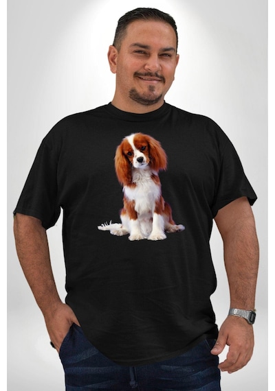 Angemiel Cavalier King Charles Spaniel Siyah Büyük Beden Erkek Kadın Unisex Basic Ön Baskılı Tişört Siyah