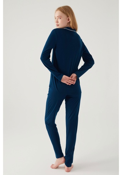 Pierre Cardin 8768 Önden Düğmeli Kadın Pijama Takım Uzay Lacivert
