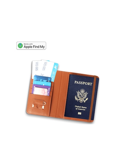 Micflip K02 İos Uyumlu Findmy Pasaport Kart Ve Sim Bölmeli Kablosuz Ve Pin Şarjlı Deri Cüzdan Kahve Kahverengi