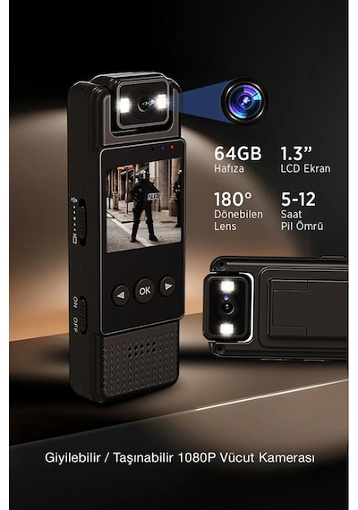 Mini Vücut Kamerası 1080p Hd Video, Fotoğraf, Ses Kaydı, Hareket Sensörü Ve 180 Döner Lens - Wıfı 1