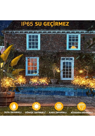 2'li 50 Tel Güneş Enerjili Bahçe Aydınlatması Solar Bahçe Dekorasyon Direk Aydınlatma Kazıklı Aydınlatma Dış