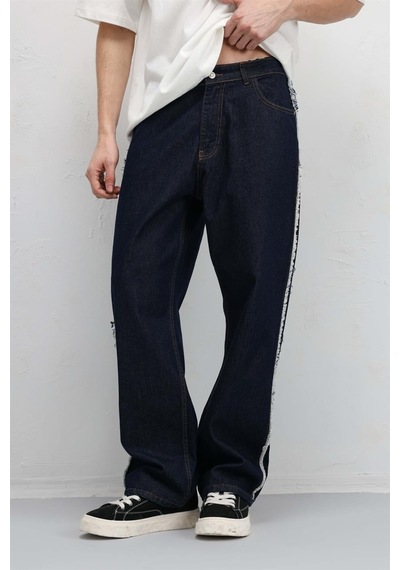 Vamos Yan Dikiş Detaylı Baggy Jean Koyu Mavi