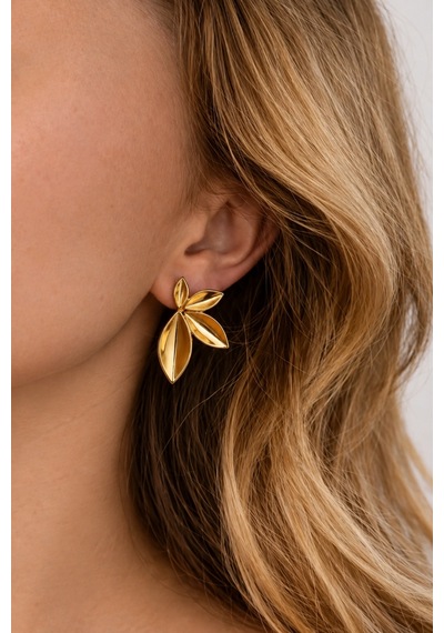 Bloom Collection Sylvie Çelik Gold Yaprak Çiçek Figürlü Küpe Altın Altın