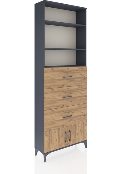Arges Dolap 3 Raflı 3 Çekmeceli 2 Kapaklı 88x30x243 Antrasit-çam Antrasit
