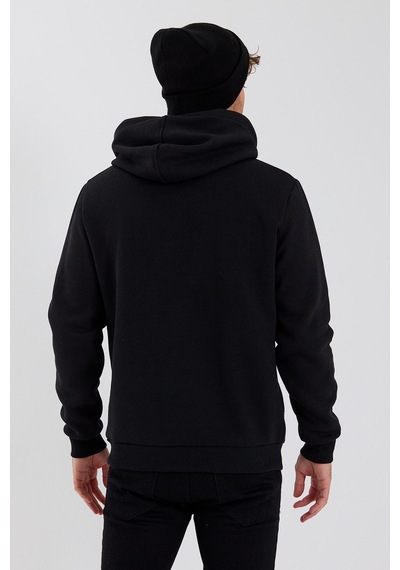 Polostate Erkek Kapüşonlu Baskılı 3 İplik Sweatshirt Siyah