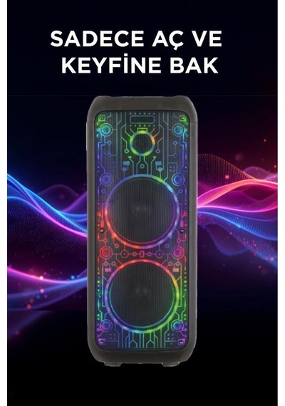 D64 Siyah Rgb Ledli Dahili Kablosuz Mikrofon Kumandalı Radyolu Bluetooth Hoparlör Speaker