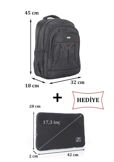 Case Club Büyük Laptop Sırt Çantası 17 İnç + Kılıf Hediyeli Siyah