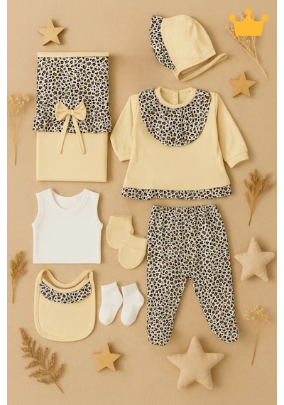 Babyhola Leopar Desenli 8 Li Kız Bebek Hastane Çıkışı Yenidoğan Seti 5049 Kahverengi