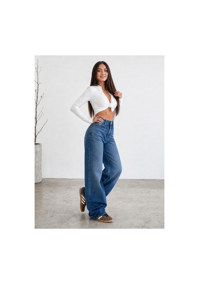 Bluemarlin Yüksek Bel Mavi Ön İşlemli Boru Paça Denim/kot Jeans Pantolon Mavi