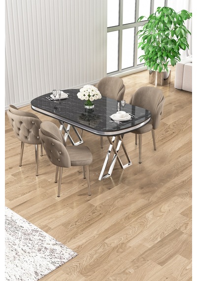 Canisa Zae Serisi 90x168 Lak Panel Siyah Mermer Desen Krom Ayak Masa Takımı 4 Cappucino Sandalye Masa Siyah Mermer Desen Sandalyeler Cappucino Canisa Zae Serisi 90x168 Lak Panel Siyah Mermer Desen Krom Ayak Masa Takımı 4 Cappucino Sandalye Masa Siyah Mermer Desen Sandalyeler Cappucino
