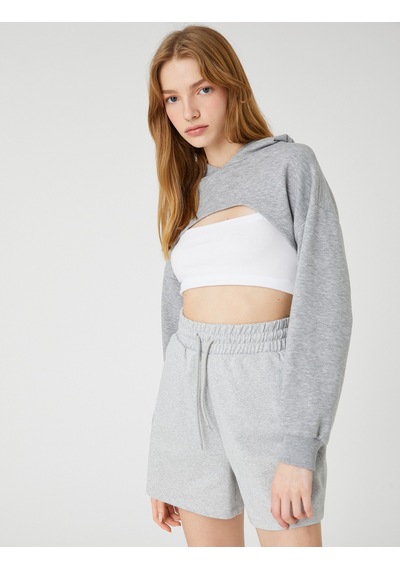 Koton Basic Şort Beli Bağcıklı Rahat Kesim Koyu Gri Melanj 3sal40037ık Gri Melanj