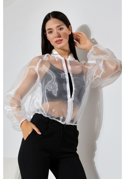 Mois Atelier Organze Şifon Tül Bomber Beyaz Ceket Gömlek Tasarım Hediye Büyük Beden Tesettür Beyaz
