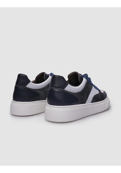 %100 Hakiki Deri Gri Bağcıklı Erkek Sneaker-gri Gri