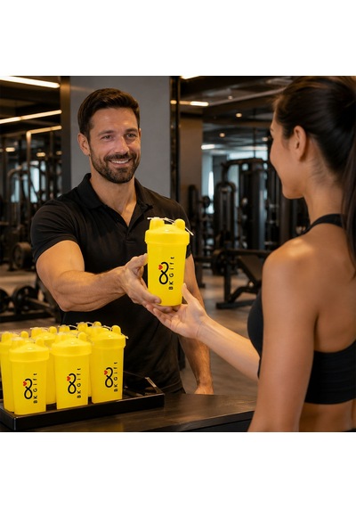 Logonuza Özel 50 Adet S102 550 Ml Shaker - Kapaklı Sporcu Shaker Sarı Beyaz