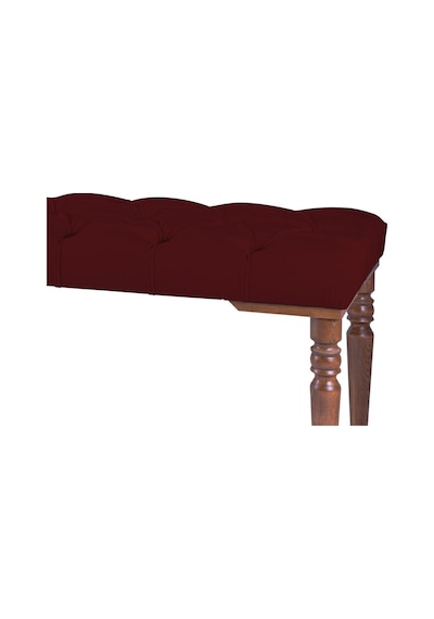 Gazzini Classic Torna Gürgen Ahşap Ayak Chester Model Kapitoneli Bordo Puf Bench - Ceviz Ayak