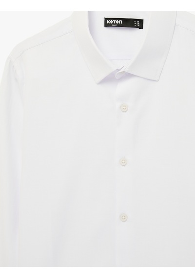 Koton Uzun Kollu Yarım İtalyan Yaka Slim Fit Gömlek Beyaz 6sam60100hw Beyaz