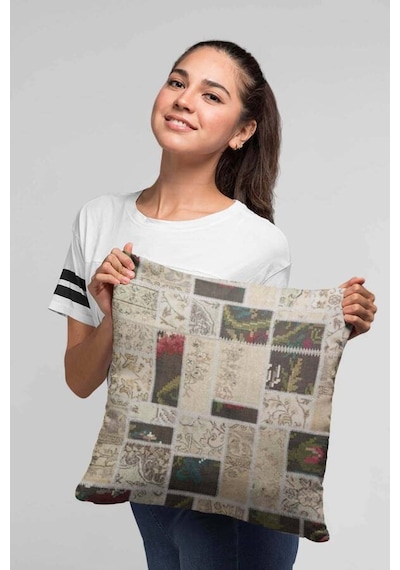 Çok Renkli Patchwork Çift Taraflı Kırlent Kılıfı Krl289n11