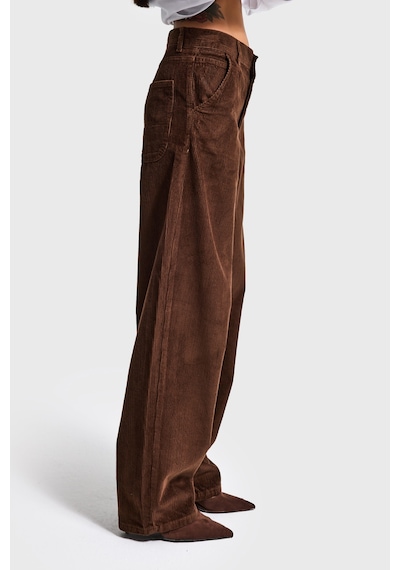 Itsbasic Kadın Kahverengi 8-26w5-42 Skater Fit Fitilli Velvet Kadife Kumaş Pantolon