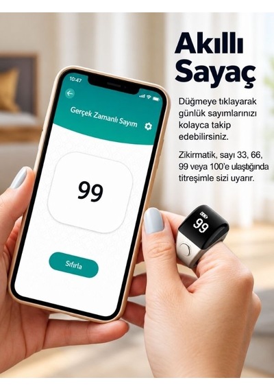 Equantu Qb702 Akıllı Zikr Yüzüğü Oled Ekranlı, Bluetooth Ve Azan Hatırlatıcı