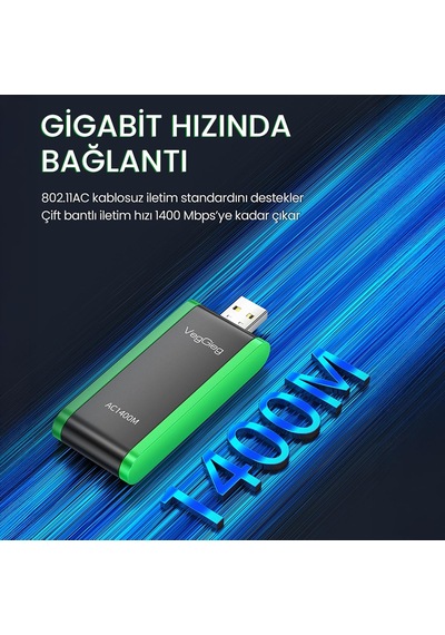 1400 Mbps 2.4ghz/5ghz Dual Band Gigabit Alıcı Verici Usb Wifi Adaptör