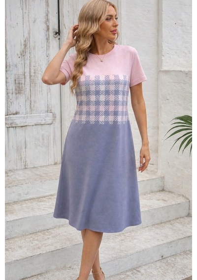Buğrahayalin Kadın Kısa Kollu Bisiklet Yakalı Desenli Süprem Elbise Pembe Buğrahayalin Kadın Kısa Kollu Bisiklet Yakalı Desenli Süprem Elbise Pembe