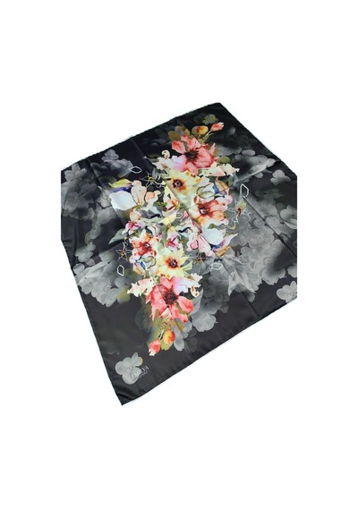 Mim Eşarp Emilya Rayon Çiçek Desenli Eşarp 90x90 Cm Siyah - Gri