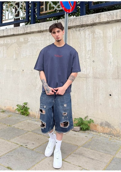 Zaee Back Baskılı Oversize Tişört Lacivert