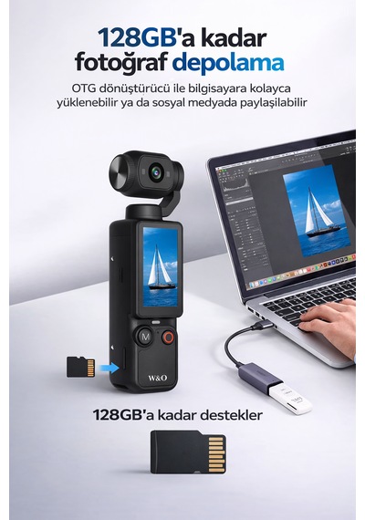 Taşınabilir 4k Vlog Kamerası 180 Dönebilen Lens 1.9" Ips Ekran 2000mah Batarya 128gb Hafıza Kartı Destekli
