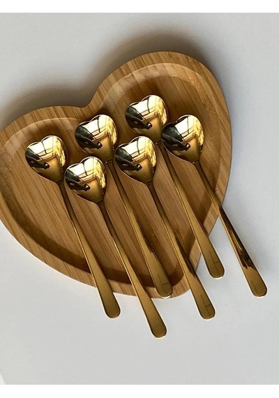 Kalp Şekilli Dondurma Ve Tatlı Kaşığı, Çelik, 6 Adet, Çok Renkli, 18 Cm, Altın Renk Kaplama Diğer