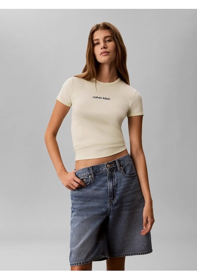 Calvin Klein Ss Contour Rıb Logo, 486 Yeşil Kadın T-shirt