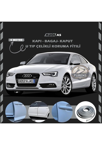 Audi A5 Oto Araç Kapı Koruma Fitili 5 Metre Parlak Gri Renk