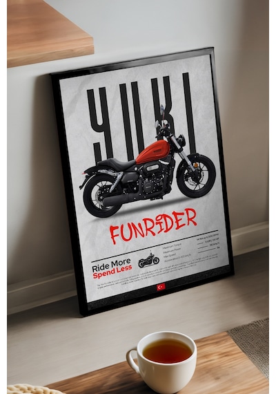 Yuki Funrider Siyah Ahşap Çerçeveli Poster, Dekoratif Motosiklet Duvar Tablosu