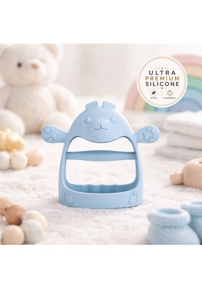 Tgm Baby Ultra Premium Silikon Tavşan Eldiveni Diş Kaşıyıcı Özel Taşıma Kablı Açık Mavi