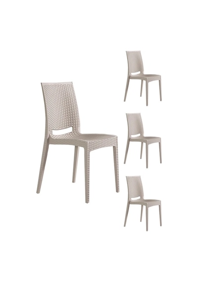 4 Adet Rattan Kolsuz Cappucino Sandalye Balkon Bahçe Teras Cappucino